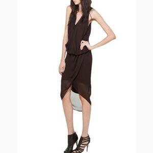 Helmut Lang Criss Cross Drape Wrap Effect Dress in Plum/Brown